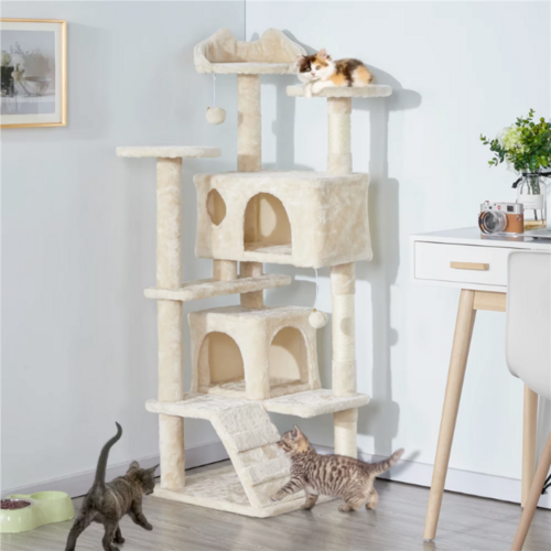 Torre de cuerda de sisal para escalar para gatos: ¡patio de juegos para gatos de varios niveles con casas y perchas!