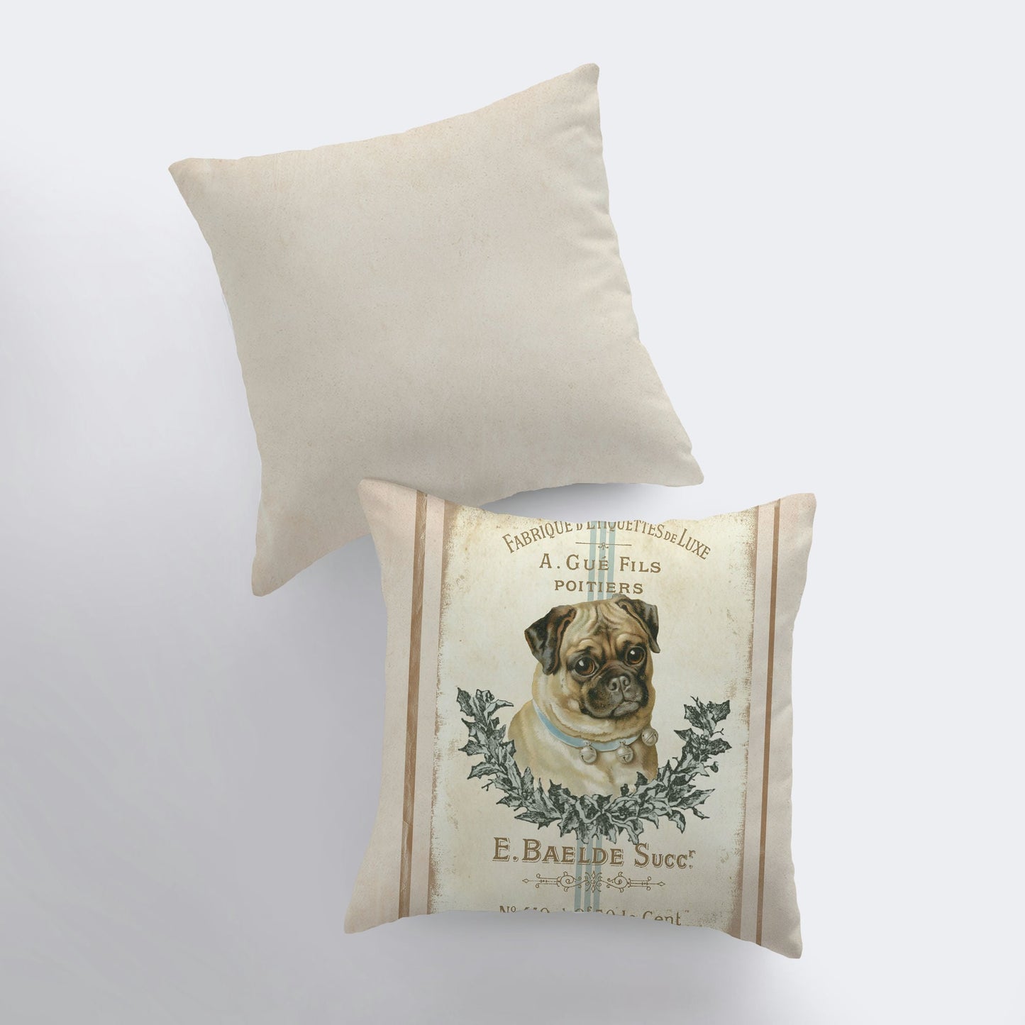 Funda de almohada vintage con diseño de pug francés: decoración del hogar con estilo rústico