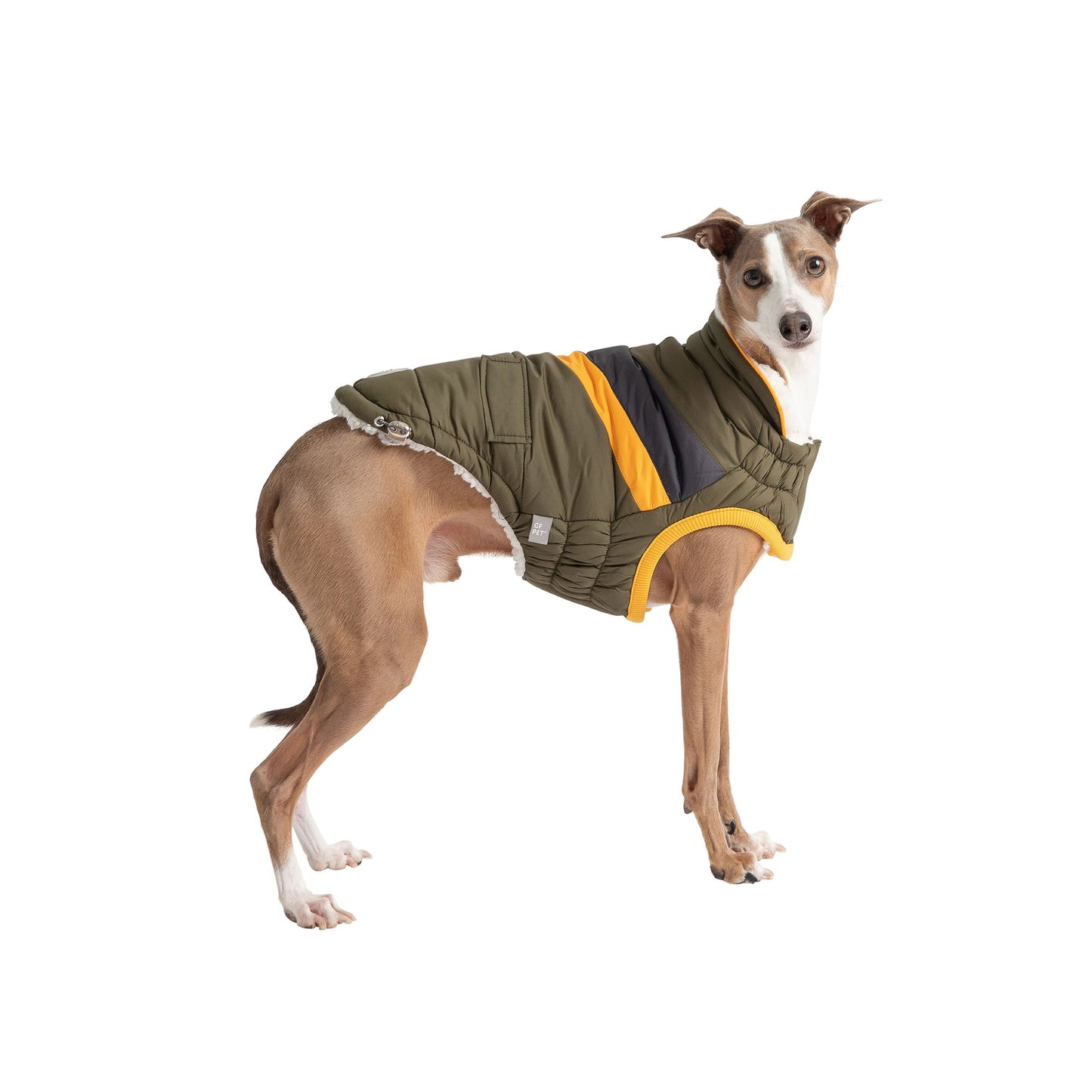 Alpine Puffer - Dark Khaki | Water-Repellent Dog Jacket with Sherpa Lining!