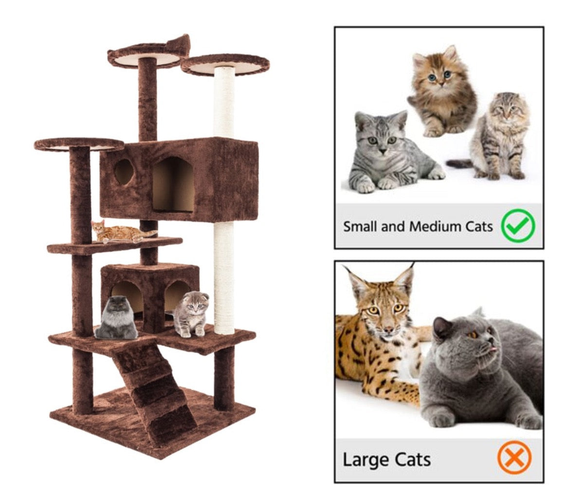 Torre de cuerda de sisal para escalar para gatos: ¡patio de juegos para gatos de varios niveles con casas y perchas!