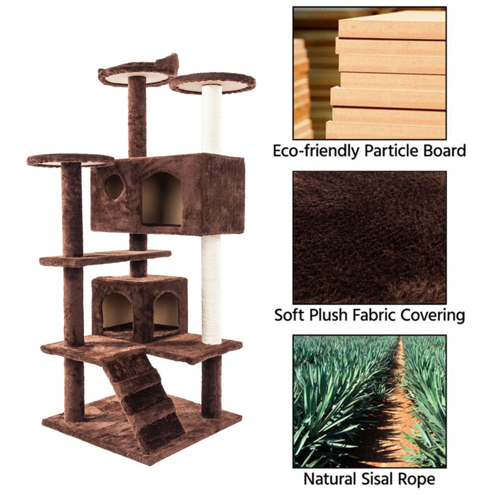 Cat Climbing Sisal Rope Tower – Multi-Level Cat Playground with Houses & Perches!