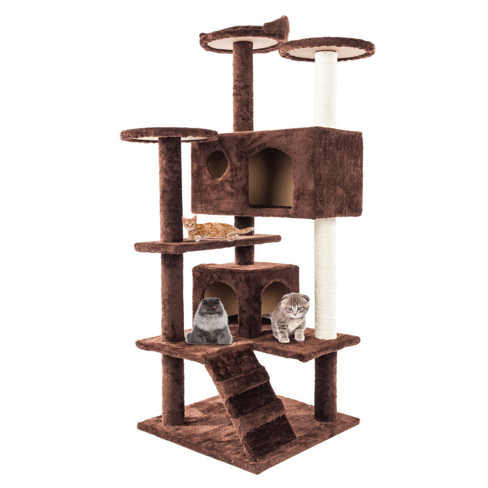 Torre de cuerda de sisal para escalar para gatos: ¡patio de juegos para gatos de varios niveles con casas y perchas!