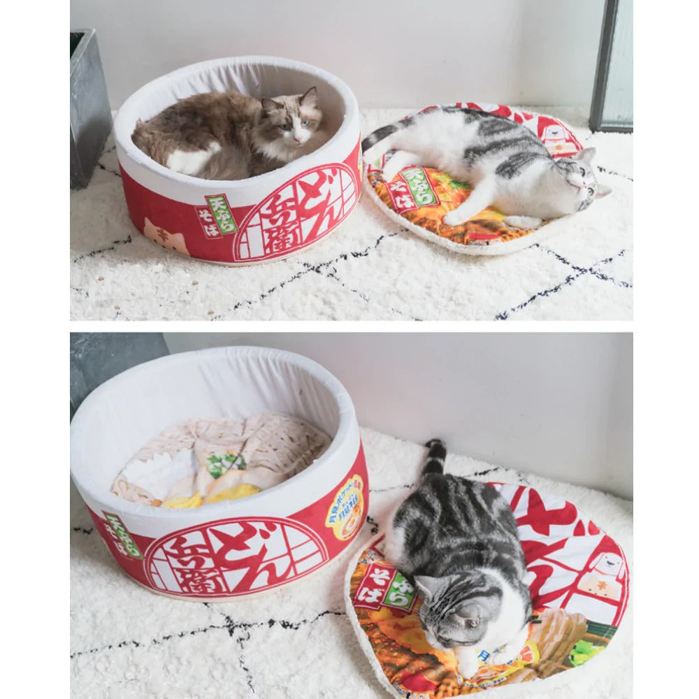 Cama acolchada Ramen para mascotas: ¡un refugio acogedor y adorable para gatos y perros pequeños!