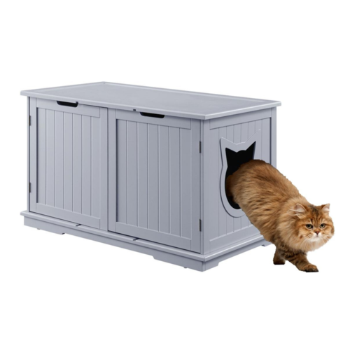 Banco de baño para gatos extragrande: ¡caja de arena con estilo y mesita de noche!