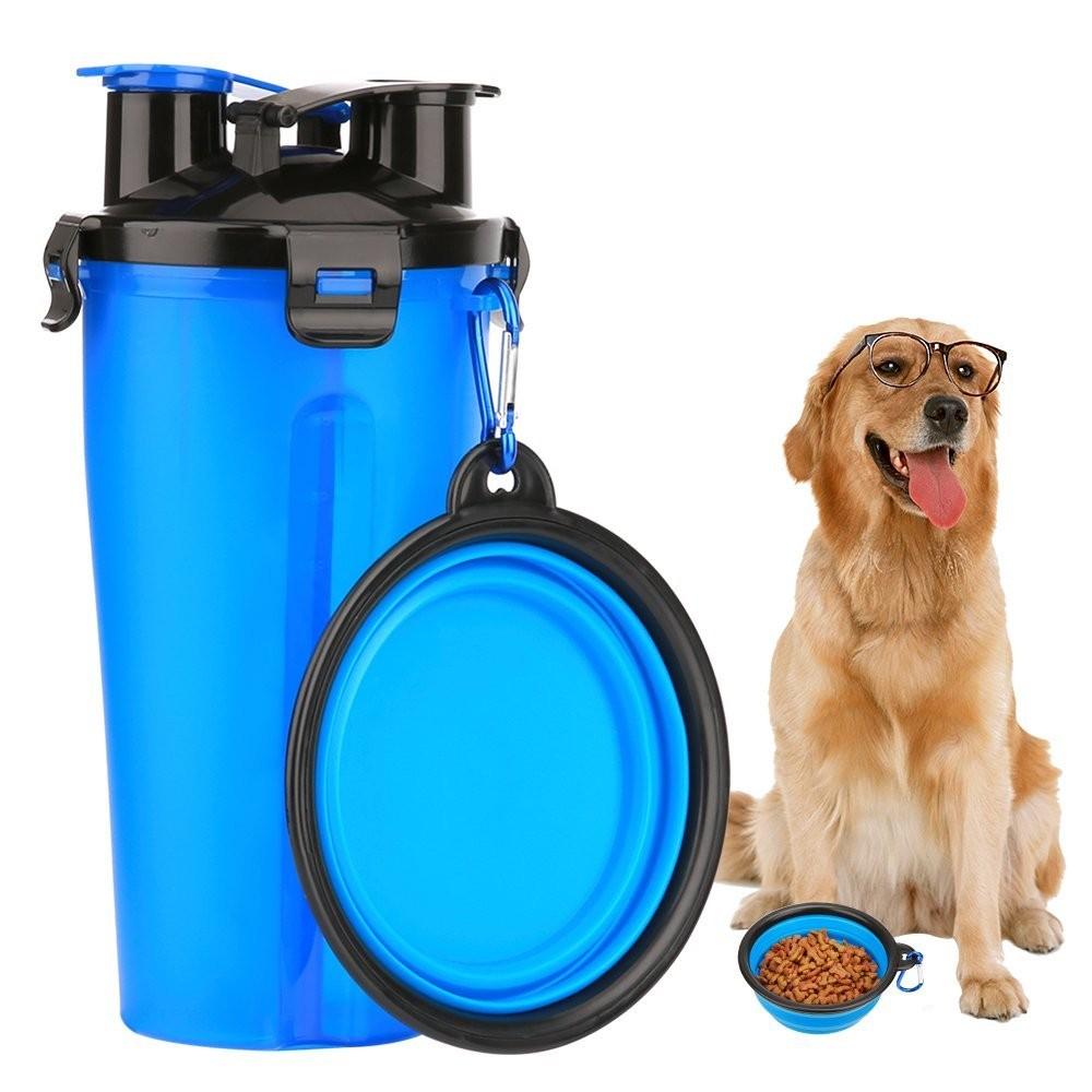 Botella de agua para perros 2 en 1 con recipiente plegable: ¡el compañero de viaje definitivo para tu mascota!