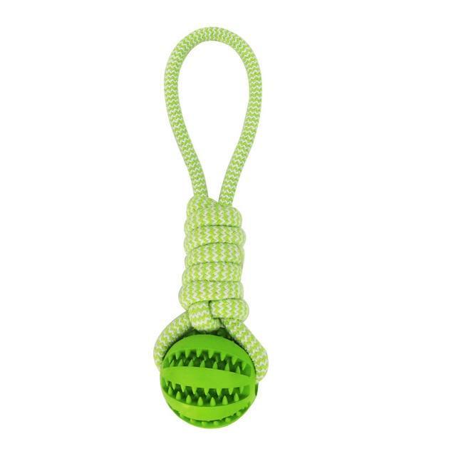 Juguete masticable de pelota de goma duradera con cuerda de algodón: ¡mantenga a su cachorro feliz y saludable!